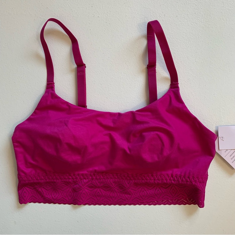 Auden Dark Pink Lace Trim Longline Bralette Size Medium NWT - Picture 3 of 13